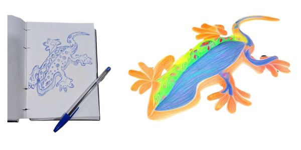 Drawing of our 2024 Mascot: A salamander called Mercè, inspired by Gaudi's Mosaic