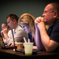 DrupalCon attendees mid-session