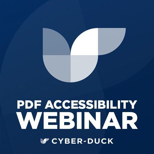 Cyberduck logo over dark blue background with the words PDF Accessibility Webinar in white lettering